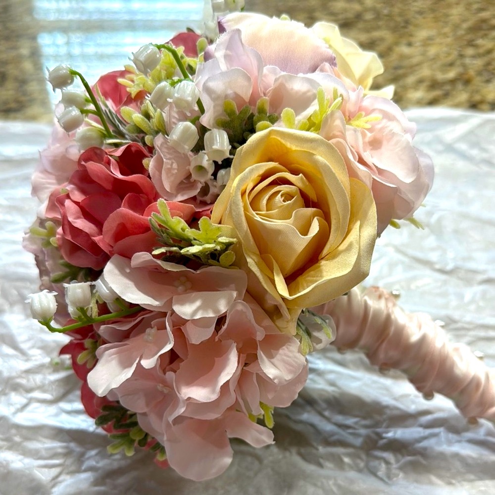 Silk Floral Bouquet-soft pastels, pink and cream